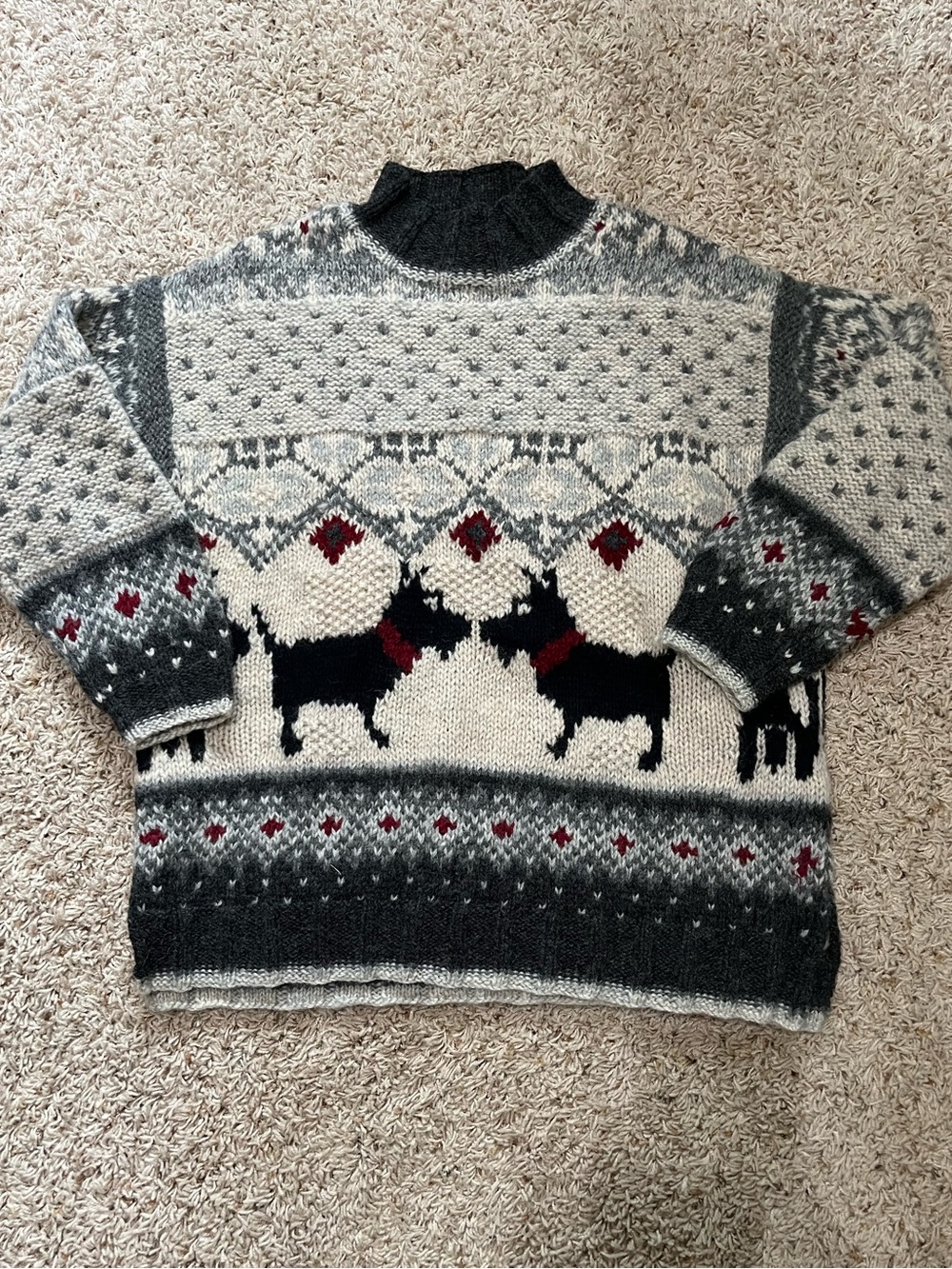 Handknit Metropolitan Wool Chunky Knit Mockneck Scottish Terrier Dog Sweater Med